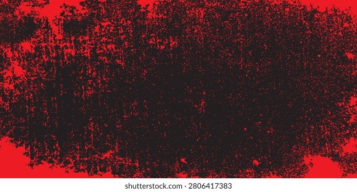 Abstract grunge background with red distress border frame and black splattered scratch texture.
