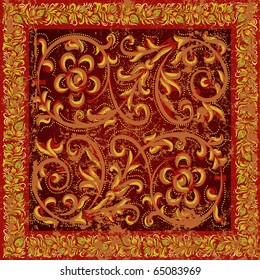 abstract grunge background with red floral ornament