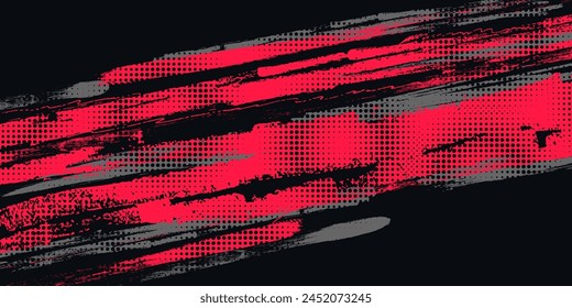 Abstract Grunge Background with Red and Gray Brush Texture. Creative Design for Sports Background with Halftone Effect