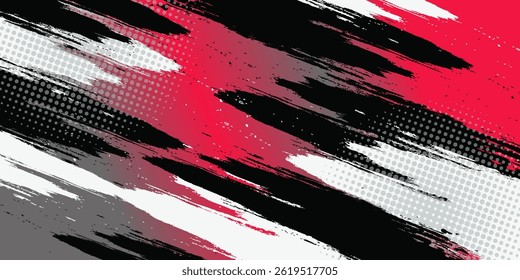 Abstract Grunge Background with Red and Gray Brush Texture. Creative Design for Sports Background with Halftone Effect