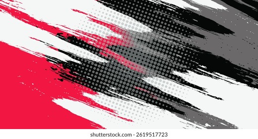 Abstract Grunge Background with Red and Gray Brush Texture. Creative Design for Sports Background with Halftone Effect