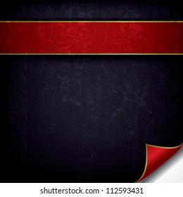 abstract grunge background with red ribbon on black