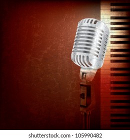 abstract grunge background with retro microphone and piano