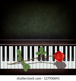 abstract grunge background with rose on piano
