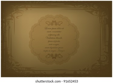 Abstract grunge background with round plate and floral whorls