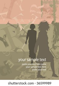 Fundo grunge abstrato com silhueta. Ilustração vetorial.