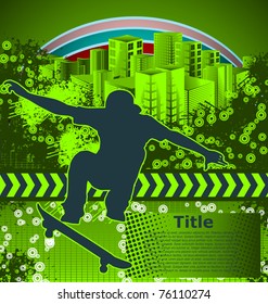 Abstract grunge background with skateboarder silhouette