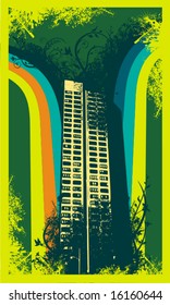 Abstract grunge background with a skyscraper silhouette, vector illustration series.