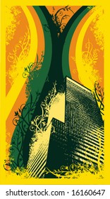 Abstract grunge background with a skyscraper silhouette, vector illustration series.