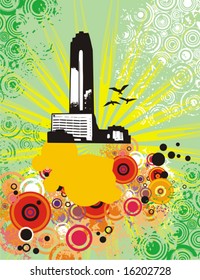 Abstract grunge background with a skyscraper silhouette, vector illustration series.