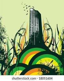 Abstract grunge background with a skyscraper silhouette, vector illustration series.