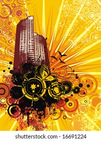 Abstract grunge background with skyscraper silhouettes, vector illustration series.