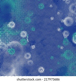 Abstract grunge background with splats and halftone effect.