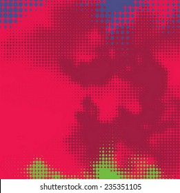 Abstract grunge background with splats and halftone effect. 