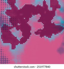 Abstract grunge background with splats and halftone effect.