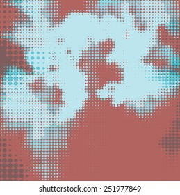 Abstract grunge background with splats and halftone effect.