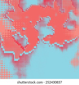 Abstract grunge background with splats and halftone effect.