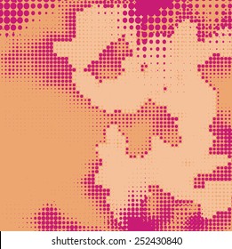 Abstract grunge background with splats and halftone effect.