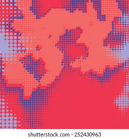 Abstract grunge background with splats and halftone effect.