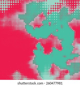 Abstract grunge background with splats and halftone effect