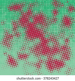 Abstract grunge background with splats and halftone effect.