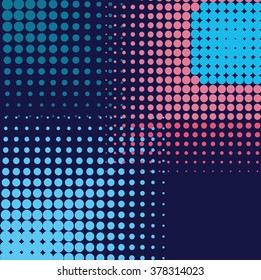 Abstract grunge background with splats and halftone effect.