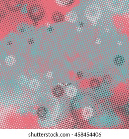 Abstract grunge background with splats and halftone effect.