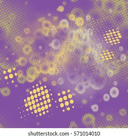 Abstract grunge background with splats and halftone effect.