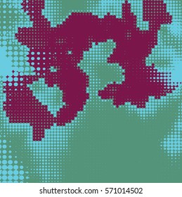 Abstract grunge background with splats and halftone effect.