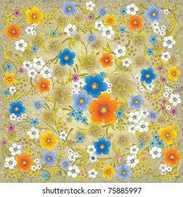 abstract grunge background with spring flowers on beige