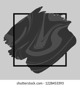 Abstract grunge background template. Black marble brush stroke over square frame.