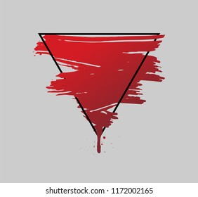Abstract grunge background template. Bloody brush stroke over triangle frame.Dripping blood  or red brush stroke. Halloween concept, ink splatter illustration.