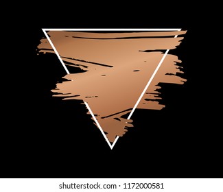 Abstract grunge background template. Gold brush stroke over triangle frame.