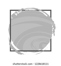 Abstract grunge background template. Gray marble circle brush stroke over square frame.