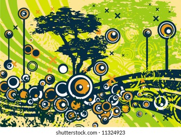 Abstract grunge background with a tree silhouette, vector illustration series.