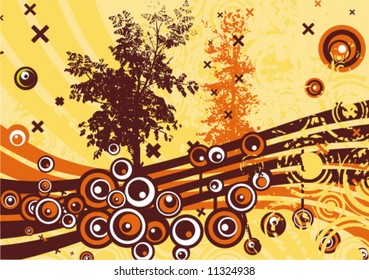 Abstract grunge background with a tree silhouette, vector illustration series.