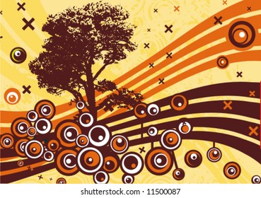 Abstract grunge background with a tree silhouette, vector illustration series.