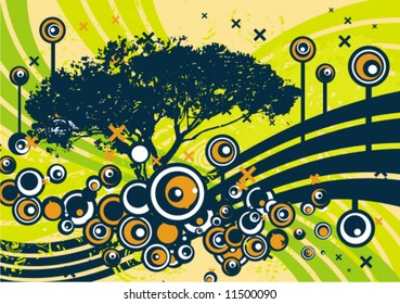 Resumen de fondo de grunge con una silueta de árbol, serie de ilustraciones vectoriales.