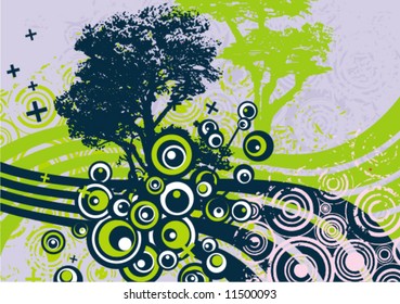 Abstract grunge background with a tree silhouette, vector illustration series.