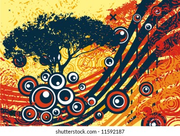 Abstract grunge background with a tree silhouette, vector illustration series.