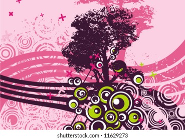 Abstract grunge background with a tree silhouette, vector illustration series.