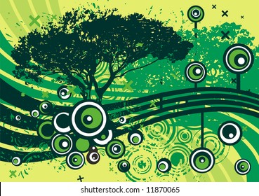 Abstract grunge background with a tree silhouette, vector illustration series.