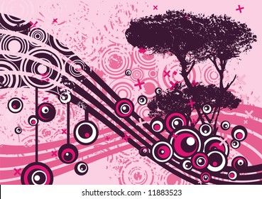 Abstract grunge background with a tree silhouette, vector illustration series.