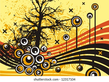 Abstract grunge background with a tree silhouette, vector illustration series.