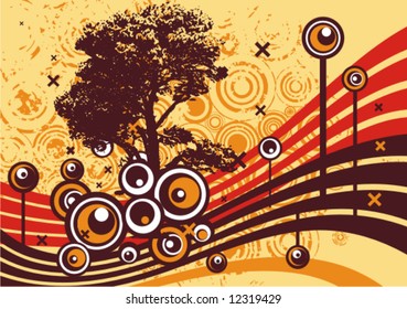 Abstract grunge background with a tree silhouette, vector illustration series.