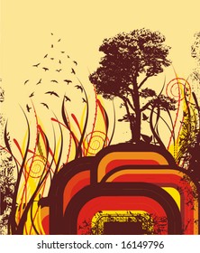 Abstract grunge background with a tree silhouette, vector illustration series.