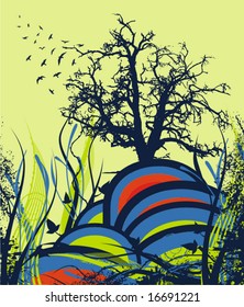 Abstract grunge background with a tree silhouette, vector illustration series.