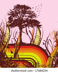 Abstract grunge background with a tree silhouette, vector illustration series.