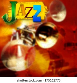 Abstract grunge background with trumpets and word jazz