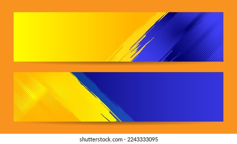 Abstract grunge background vector with paint brush and halftone effect, template design banner with gradient blue and yellow color of ukraine flag 